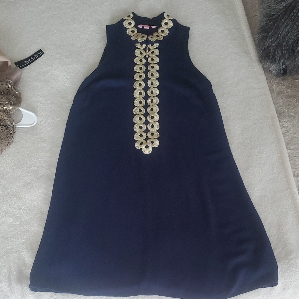 Navy Dress with Gold Embellishments